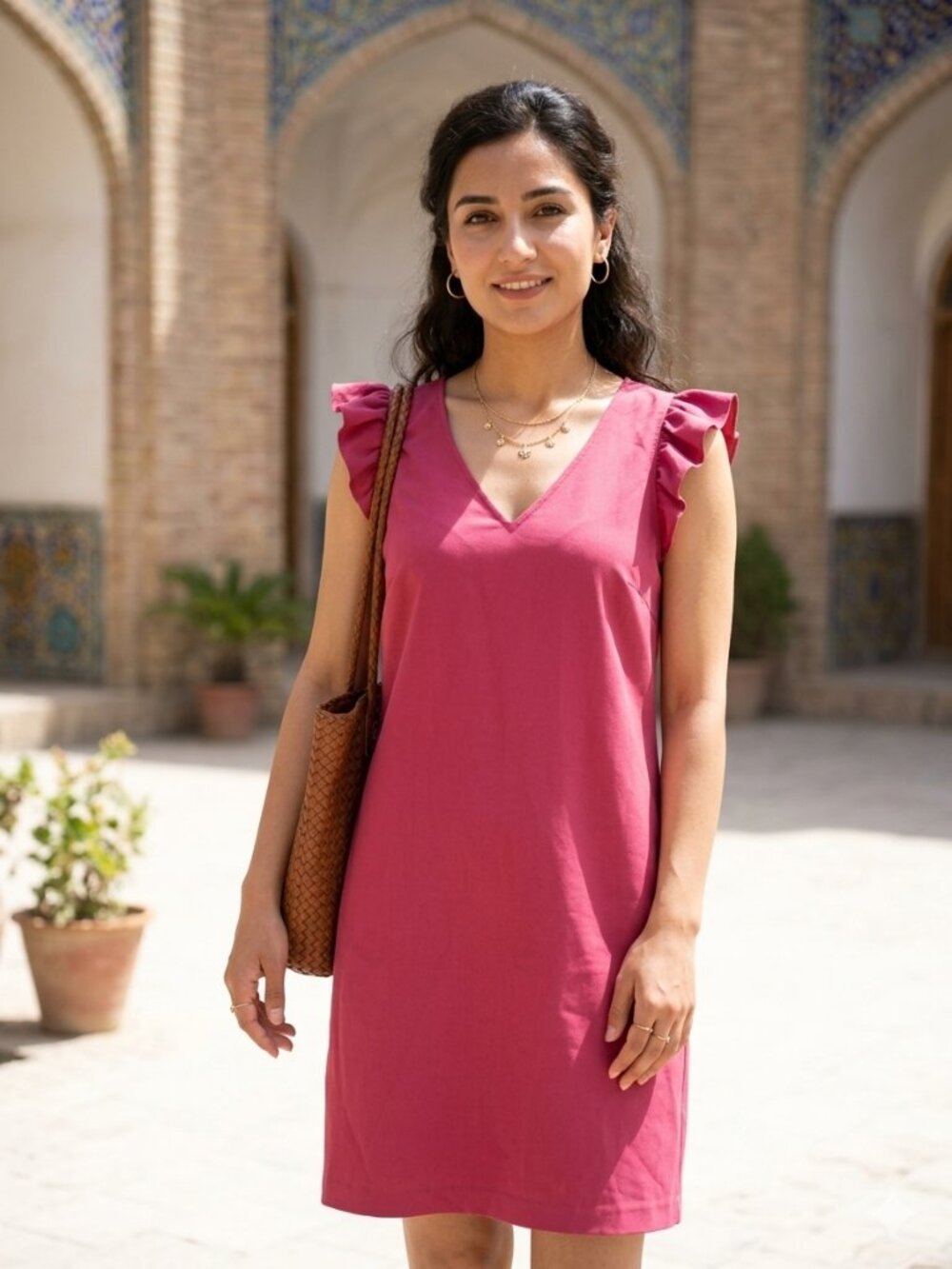 LOFT Rose Pink Ruffle Cap Sleeve V-Neck Shift Dress - Size 6